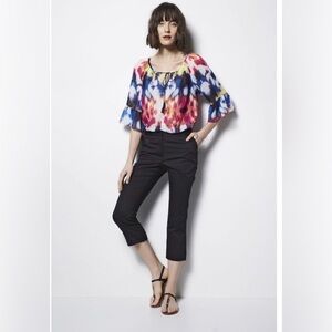 NWOT Milly For Designation Peasant Boho Ruffle Bell Sleeve  Blue Tie Dye Blouse